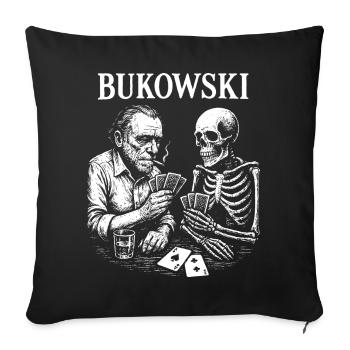 Bukowski spielt Karten mit Skeleton - Sofakissenbezug 45 x 45 cm - Schwarz - Vorne