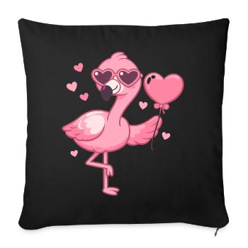 Flamant rose avec des lunettes en forme de cœur - Housse de coussin décorative 45 x 45 cm - noir - Devant