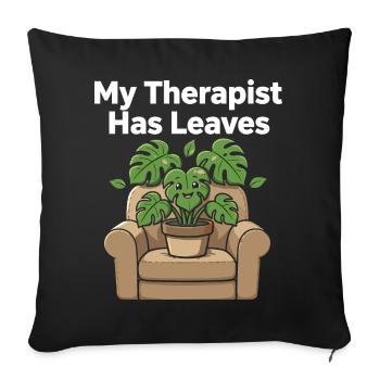 Mon thérapeute a de l’humour des feuilles, des plantes - Housse de coussin décorative 45 x 45 cm - noir - Devant