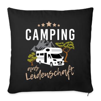 Camping aus Leidenschaft mit Wohnwagen in Natur - Sofakissenbezug 45 x 45 cm - Schwarz - Vorne