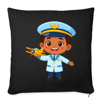 Kawaii Captain with Airplane – Cute Pilot Art - Sofa pillowcase 17,3'' x 17,3'' (45 x 45 cm) - black - Front