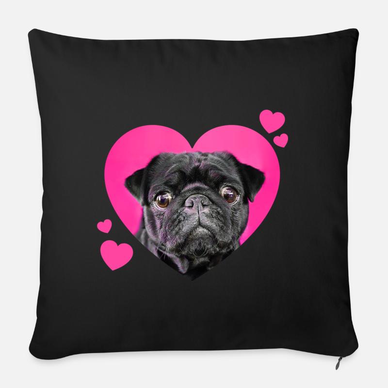 Pug Love pink - Sofakissenbezug 45 x 45 cm - Schwarz