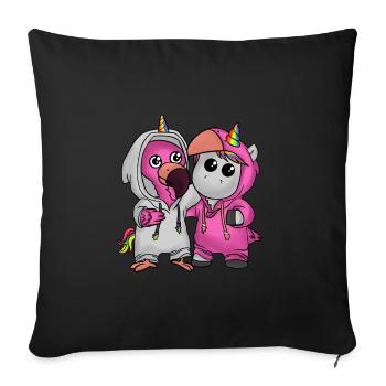 Flamingo u. Unicorn Best Friends T-Shirt Girl - Sofa pillowcase 17,3'' x 17,3'' (45 x 45 cm) - black - Front