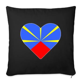 Coeur drapeau l’île de la réunion - Housse de coussin décorative 45 x 45 cm - noir - Devant