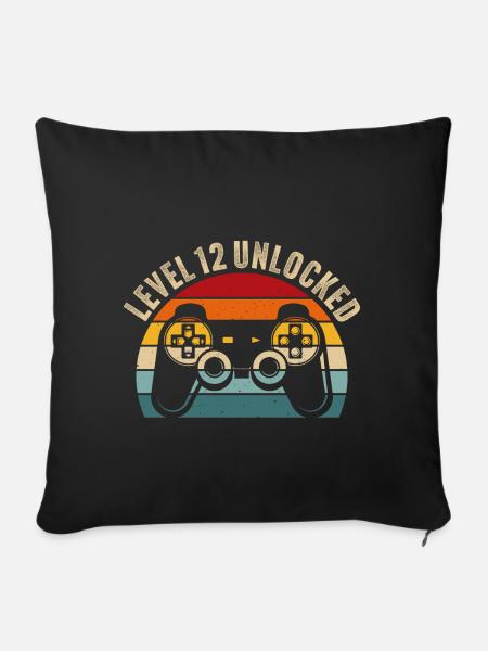 12th Birthday - 12 Years Gamer Level 12 unlocked - Sofa pillowcase 17,3'' x 17,3'' (45 x 45 cm) - black