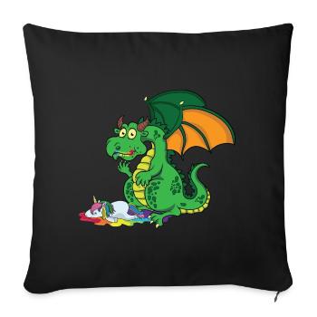 Lustiger Drache frisst Einhorn - Sofakissenbezug 45 x 45 cm - Schwarz - Vorne