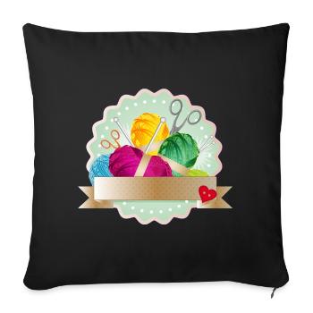 Balls of wool, button & knitting needles as a colorful patch - Sofa pillowcase 17,3'' x 17,3'' (45 x 45 cm) - black - Front