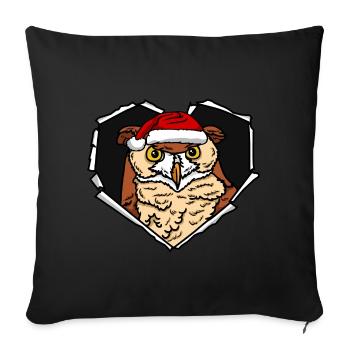 Cracked owl face with Christmas cap hole - Sofa pillowcase 17,3'' x 17,3'' (45 x 45 cm) - black - Front