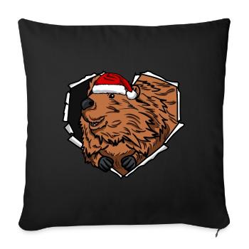 Crack beaver with Christmas cap hole - Sofa pillowcase 17,3'' x 17,3'' (45 x 45 cm) - black - Front