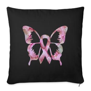 Ribbon Butterfly flower Breast Cancer Awareness - Sofa pillowcase 17,3'' x 17,3'' (45 x 45 cm) - black - Front