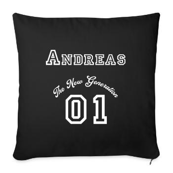 First name Andreas, white - Sofa pillowcase 17,3'' x 17,3'' (45 x 45 cm) - black - Front