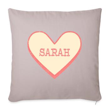 Sarah Nom Prénom Pink Sugar Heart - Housse de coussin décorative 45 x 45 cm - taupe clair - Devant