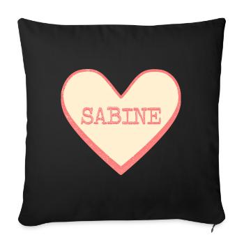Sabine Nom Prénom Coeur de sucre rose - Housse de coussin décorative 45 x 45 cm - noir - Devant