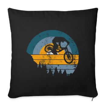 Silhouette du saut VTT au coucher du soleil - Housse de coussin décorative 45 x 45 cm - noir - Devant