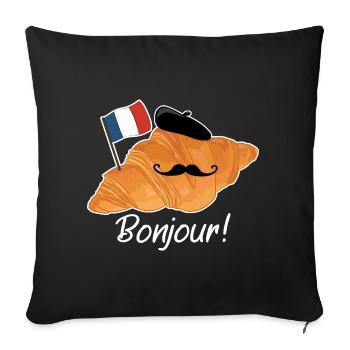 Bonjour Croissant - Drôle de cuisine française - Housse de coussin décorative 45 x 45 cm - noir - Devant