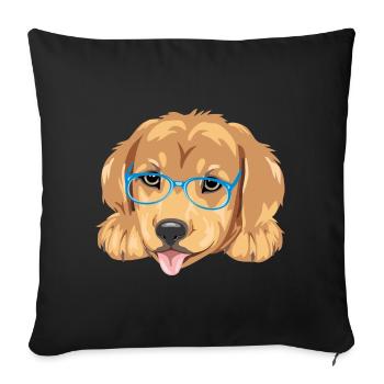 Funny golden retriever puppy in blue eyeglasses - Sofa pillowcase 17,3'' x 17,3'' (45 x 45 cm) - black - Front