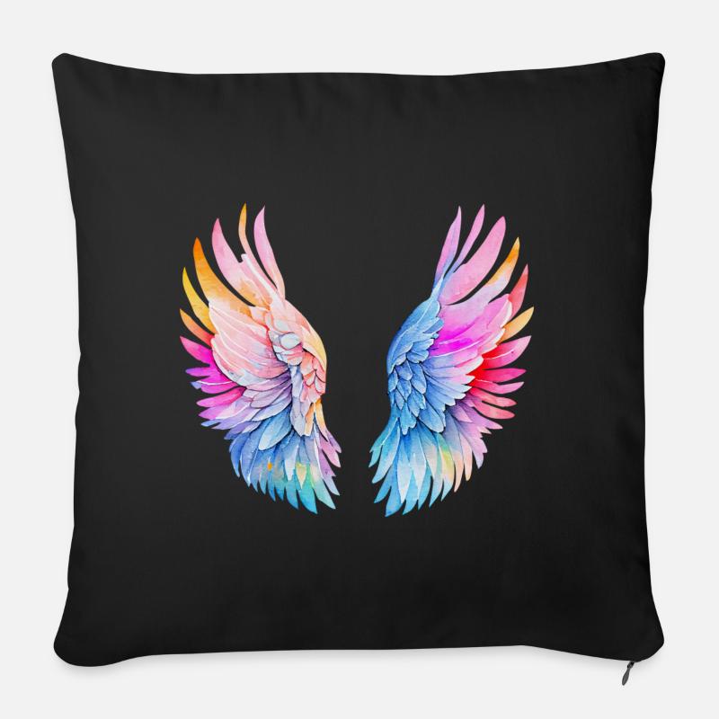 Regenbogen-Engelsflügel - Sofakissenbezug 45 x 45 cm - Schwarz