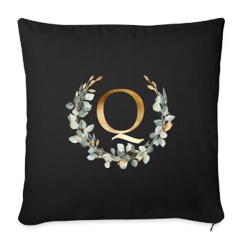 Q Monogramme Couronne d’eucalyptus - Housse de coussin décorative 45 x 45 cm - noir - Devant