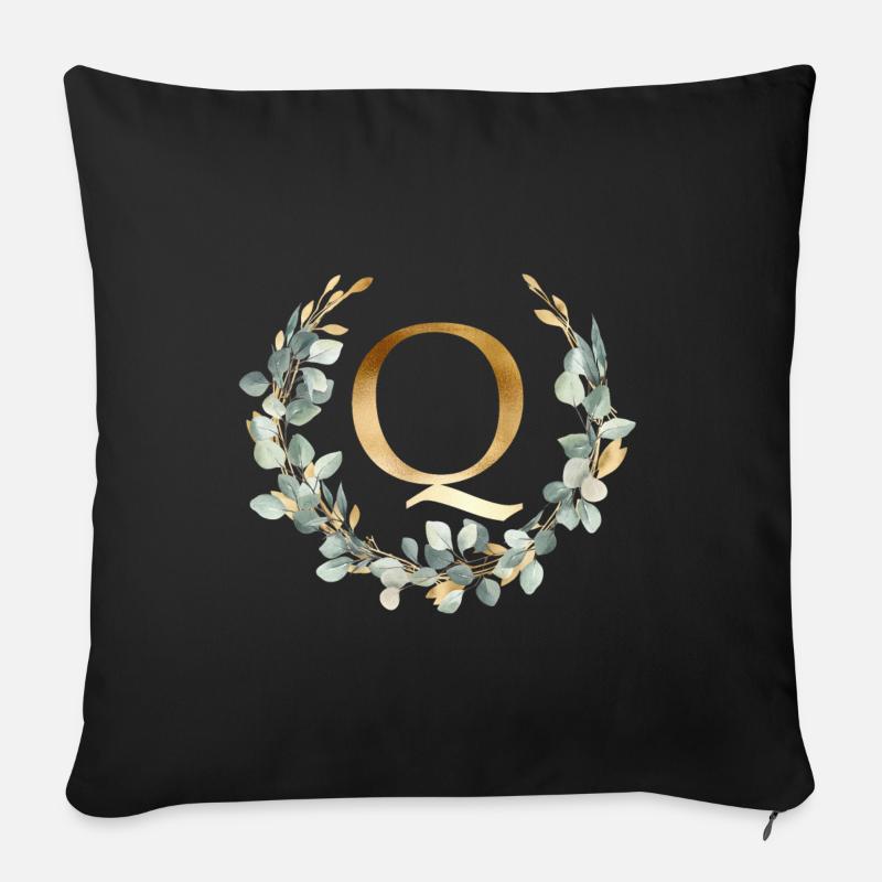 Q Monogram Eucalyptus Wreath - Sofa pillowcase 17,3'' x 17,3'' (45 x 45 cm) - black