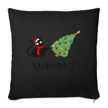Drôle de chat noir poussant l’arbre de Noël sur le chat - Housse de coussin décorative 45 x 45 cm - noir - Devant