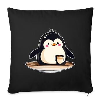 Cute Penguin with Coffee III - Sofa pillowcase 17,3'' x 17,3'' (45 x 45 cm) - black - Front