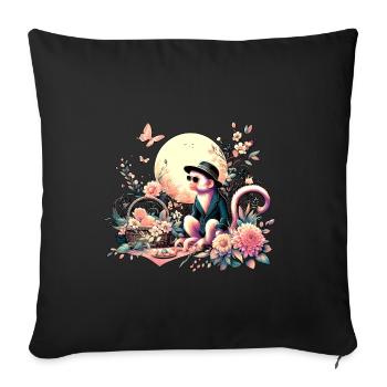 Affe beim Picknick - Sofakissenbezug 45 x 45 cm - Schwarz - Vorne