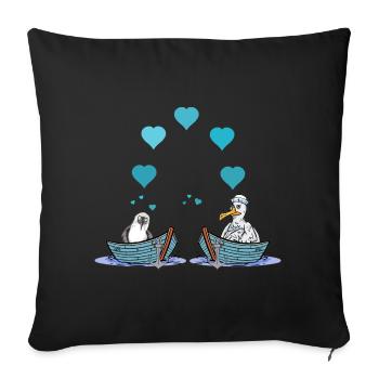 Möwen Möwe Liebe Herz Valentin Seemann Boot - Sofakissenbezug 45 x 45 cm - Schwarz - Vorne