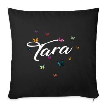 TARA - Nom de fille avec des papillons colorés - Housse de coussin décorative 45 x 45 cm - noir - Devant