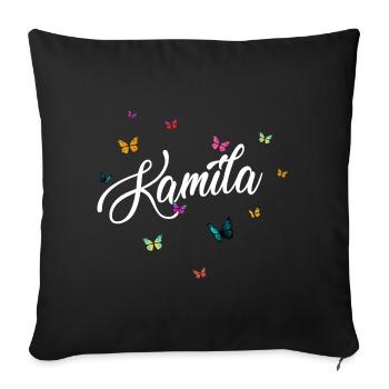 KAMILA - Nom de fille avec des papillons colorés - Housse de coussin décorative 45 x 45 cm - noir - Devant