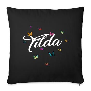 TILDA - Nom de fille avec des papillons colorés - Housse de coussin décorative 45 x 45 cm - noir - Devant