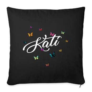 KATI - Nom de fille avec des papillons colorés - Housse de coussin décorative 45 x 45 cm - noir - Devant