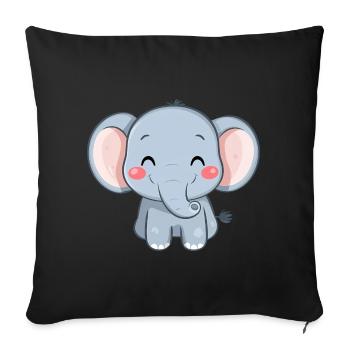 Éléphant mignon et heureux - Adorable dessin animé - Housse de coussin décorative 45 x 45 cm - noir - Devant