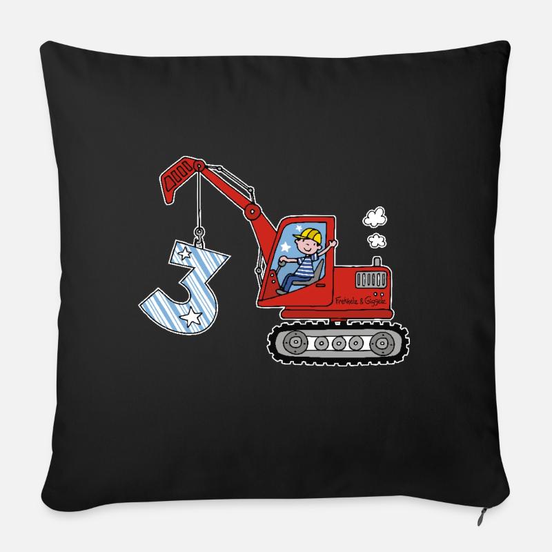 Excavator 3rd Birthday - Sofa pillowcase 17,3'' x 17,3'' (45 x 45 cm) - black