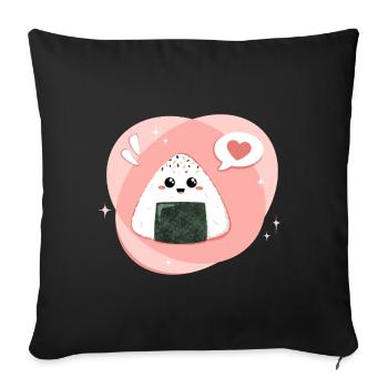 Onigiri kawaii en rose, rose avec cœur - Housse de coussin décorative 45 x 45 cm - noir - Devant