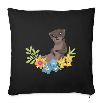 Sea Otter Cartoon Flower Floral - Sofa pillowcase 17,3'' x 17,3'' (45 x 45 cm) - black - Front