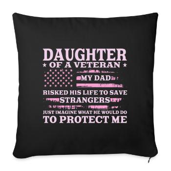 Fille d’un vétéran du drapeau américain avec un design rose - Housse de coussin décorative 45 x 45 cm - noir - Devant