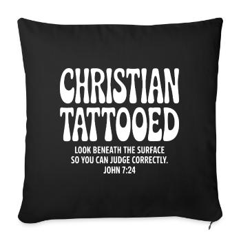 Typographie du vers chrétien tatoué - Housse de coussin décorative 45 x 45 cm - noir - Devant