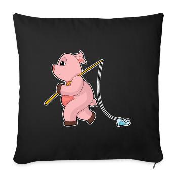 Pêche au poisson pêcheur cochon - Housse de coussin décorative 45 x 45 cm - noir - Devant