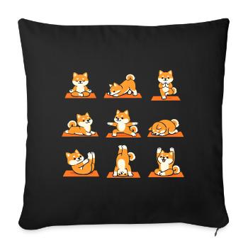 Shiba Inu Yoga Pose des Sports Drôles de Chiens - Housse de coussin décorative 45 x 45 cm - noir - Devant