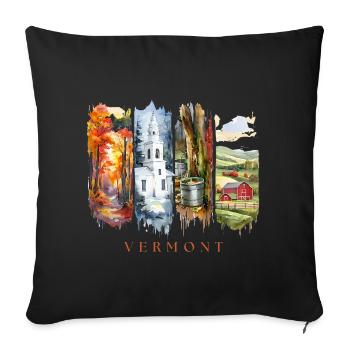 Voyage dans le Vermont – Feuillage d’automne et vie à la ferme - Housse de coussin décorative 45 x 45 cm - noir - Devant