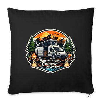 Kastenwagen Camper Abenteuer - Sofakissenbezug 45 x 45 cm - Schwarz - Vorne