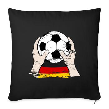 Balle du drapeau allemand : Mains tenant le ballon - Housse de coussin décorative 45 x 45 cm - noir - Devant