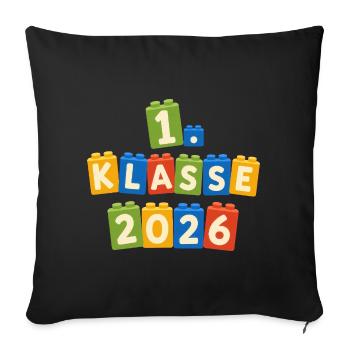 1 Klasse 2026 – Bunte Bausteine - Sofakissenbezug 45 x 45 cm - Schwarz - Vorne