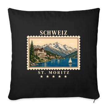Schweiz St. Moritz Vintage Reisemarke - Sofakissenbezug 45 x 45 cm - Schwarz - Vorne