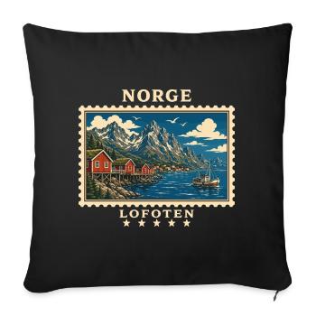 Norwegen Lofoten Vintage Reisemarke - Sofakissenbezug 45 x 45 cm - Schwarz - Vorne
