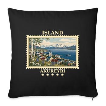 Island Akureyri Vintage Reisemarke - Sofakissenbezug 45 x 45 cm - Schwarz - Vorne