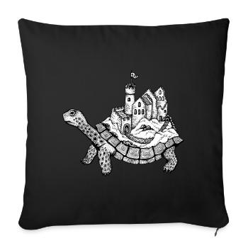 Schildkröte mit Burg by Nikki-Luka - Sofakissenbezug 45 x 45 cm - Schwarz - Vorne