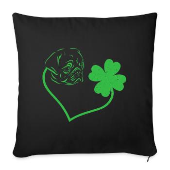 Pug Dog Cloverleaf Lucky Charm Love - Sofa pillowcase 17,3'' x 17,3'' (45 x 45 cm) - black - Front