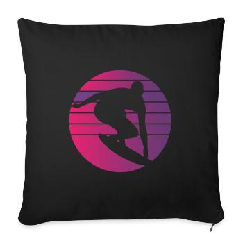 Surfer Rétro Surf Surf Coucher de soleil - Housse de coussin décorative 45 x 45 cm - noir - Devant