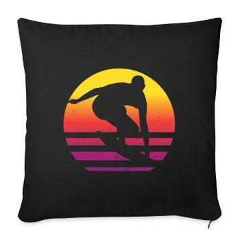 Surfer Rétro Surf Surf Coucher de soleil - Housse de coussin décorative 45 x 45 cm - noir - Devant